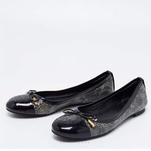 Tory Burch Black/Grey Patent Leather & Embossed Snakeskin Verbena Ballet…